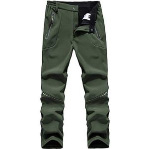 BWBIKE Heren Winter Fleece Dikke Warme Outdoor Broek Winddicht Waterafstotende Broek Wandelbroek Heren Soft Shell Broek, legergroen, M