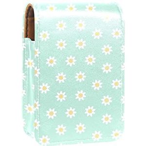 Gepersonaliseerde Lipstick Case Draagbare Make-up Tas Cosmetische Pouch Lippenstift Houder Make-up Organizer Little White Daisy Patroon Lichtgroen, Meerkleurig, 9.5x2x7 cm/3.7x0.8x2.7 in