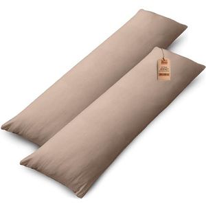 NatureMark 2-pack jersey kussensloop kussenslopen zijslaper hoofdkussen nekkussen vele maten en kleuren OEKO-TEX (40 x 145 cm (zijslaper/zoogkussensloop), zand/beige)