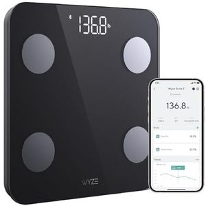 WYZE Lichaamsvetweegschaal S, digitale personenweegschaal, analysator voor lichaamssamenstelling, baby/huisdiermodus, 100 kg (zwart)