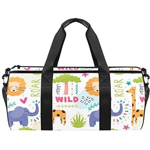 Giraffe Dier Leuke Reizen Duffle Bag Sport Bagage met Rugzak Tote Gym Tas voor Mannen en Vrouwen, Olifant Giraffe Leeuw, 45 x 23 x 23 cm / 17.7 x 9 x 9 inch