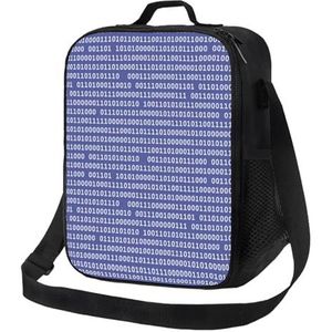 EgoMed Lunchtas, duurzame geïsoleerde lunchbox herbruikbare draagtas koeltas voor werk schoolprogrammeur binaire computercode paars