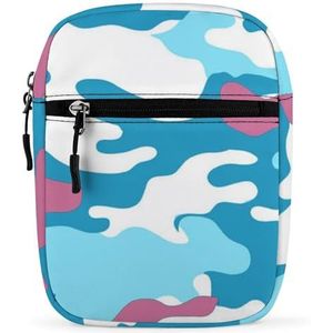 Roze En Blauwe Camouflage Mini Crossbody Tas Unisex Anti-Diefstal Zijschouder Tassen Reizen Kleine Messenger Bag