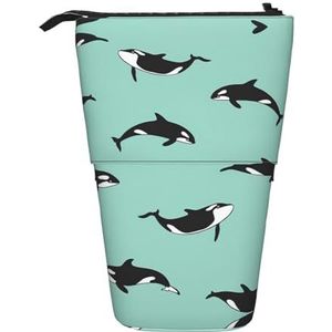 Nbtghga Pacific Ocean Walvis Print Potlood Telescopische Klassieke Kunsten Stand Up Etui Organizer Potlood Houder Make-up Tas Gift, Zwart, Eén maat