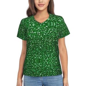 NilaHoroan Groene pailletten sprankelende print dames zomer tops casual V-hals T-shirt, korte mouw, losse pasvorm geklede trui, Zwart, S