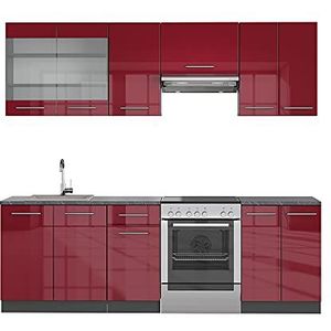 Vicco kitchenette Fame-Line, bordeaux hoogglans/antraciet/antraciet,