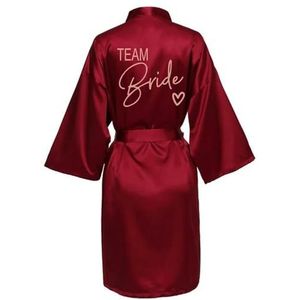 MdybF Badjas Bruiloft Team Bruid Robe Met Zwarte Letters Kimono Satijn Pyjama Bruidsmeisje Badjas, wijnrood, XXL