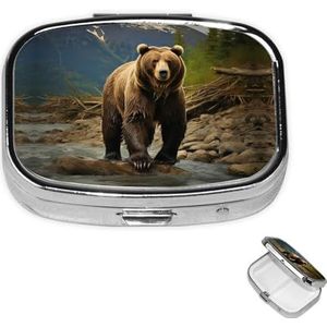 Rechthoekige pillendoos met pillendoos met 3 compartimenten om bruine beer pillendoos kleine pillenorganizer waterdicht klein pillendoosje voor op reis pillencontainers voor medicatieplanner