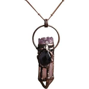 Natural Black Tourmaline Blue Kyanite Stone Bronze Chains Necklace For Women Fashion Necklace Jewelry Enegry Reiki Gift (Color : Amethyst Quartz-04)