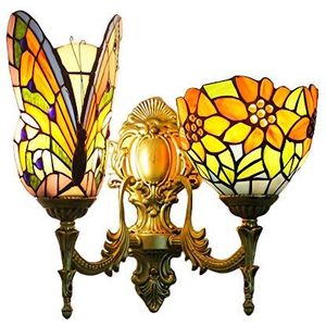 Tiffany Vlinder Stijl Wandlamp, Gekleurd Glas Retro Wandlamp, 1 Lamp, 2 Lampen, 3 Lampen, Slaapkamer, Woonkamer, Retro Badkamer Spiegel