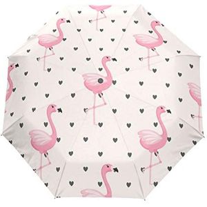Jeansame Leuke Roze Hart Tropische Flamingo Vouwen Compacte Paraplu Automatische zon Regen Paraplu's voor Vrouwen Mannen Kid Jongen Meisje