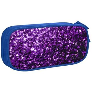 Yyoretp Grote Capaciteit Mooie Paars Glitter Print Potlood Case, Dubbellaags Rits Make-up Pouch Potlood Box Organizer., Blauw, Eén maat, Beauty Case
