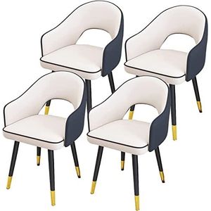 GEIRONV Eetkamerstoelen set van 4, moderne hoge rugleuning gewatteerde zachte zitting woonkamer fauteuils waterdicht lederen keukenstoelen koolstofstalen poten Eetstoelen (Color : White+blue, Size :