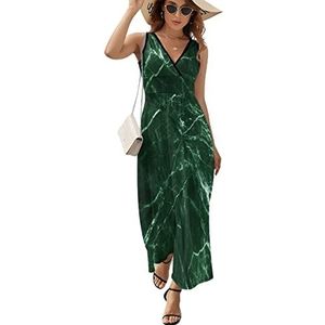Groene Marmeren Casual Maxi-jurk Voor Vrouwen V-hals Zomerjurk Mouwloze Strandjurk XL