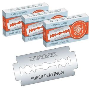 MERKUR Super Platinum 910 Scheermesjes, roestvrij staal, 30 stuks, geschikt voor traditionele scheermesjes, dubbelzijdige scheermesjes met platina en teflon gecoat, roestvrij staal