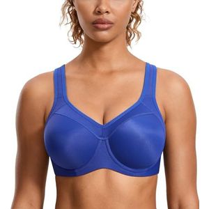 SYROKAN Vrouwen Volledige BH Ondersteuning Racerback licht gevoerd Onderdraad Sport Beha Golven blauw 90E