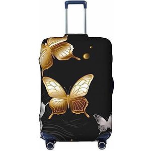 TOMPPY Goud Wit Vlinders Zwart Gedrukt Bagage Cover Elastische Wasbare Koffer Cover Anti-Kras Koffer Protector Fit 18-32 Inch Bagage, Zwart, L