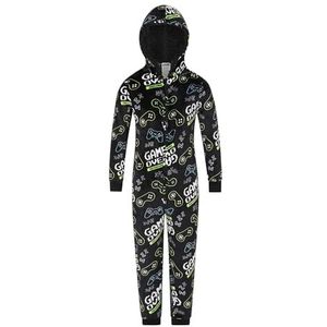 ThePyjamaFactory Game-over-fleece slaappakje voor jongens, Zwart, 9-10 jaar