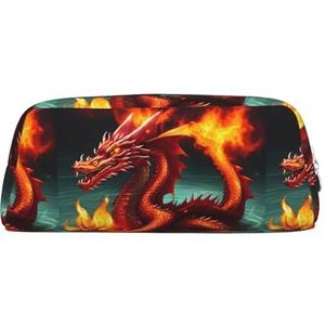 Dragon King in Fire Lichtgewicht Draagbare Lederen met Rits Pen Case 20.5x5.5x8cm voor Kantoor Reizen Make-up Opbergtas, Zilver, Eén maat, Munt Pouch