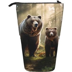 Evengigy Beer Deer Print Leuke Etui met Zip Verstelbare Stand Potlood Houder Grappige Make-up Tas, Zwart, Eén maat, Tas Organizer