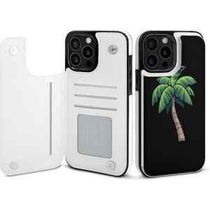 Tropische palmboom, fliphoesje, telefoonhoesje compatibel voor iPhone 15 Pro Max, schattig portemonneehoesje, telefoonhoesje met kaarthouder