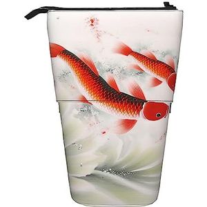 Auspicious Rode Karper Potlood Case Telescopische Make-up Tas Pop Up Office Organizer Box Staande Pen Houder Cosmetica Tas Met Ritssluiting, Zwart, Eén maat