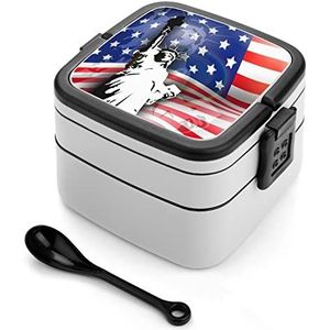Amerikaanse vlag, The Statue of Liberty Bento lunchbox dubbellaagse all-in-one stapelbare lunchcontainer inclusief lepel met handvat