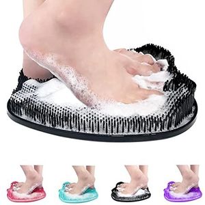 AXLOFO® Douchevoetschrobbermat, XL grotere maat voetmassagemat met antislip zuignappen, reinigt, peelt, masseert je voeten zonder te buigen, voetcirculatie en verlicht vermoeide voeten (zwart)