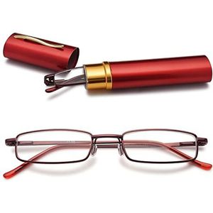 VEVESMUNDO® leesbril metaal klassiek scharnier smal stijl bril leeshulp ooglook bril volledige randbril met etui (+2.5, 1 Stuk Rood)