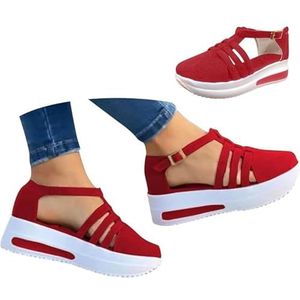 SIAMZYWV Fanyil comfortabele orthopedische sandalen voor dames, Fanyil damessandalen, gesloten teen, plateau, sleehak, slip-on wandelschoenen, Rood, 43.5 EU