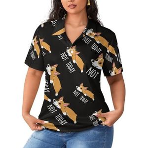 Not Today Corgi Poloshirts voor dames, korte mouwen, casual T-shirts met kraag, golfshirts, sportblouse, top, L