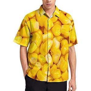 Geel maïskorrel textuur Hawaiiaans shirt voor mannen zomer strand casual korte mouw button down shirts met zak