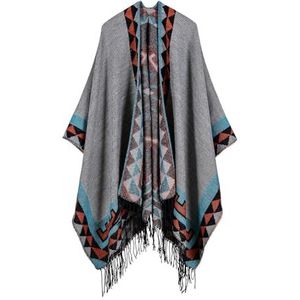 UBOHUZ Dames Kwastje Imiteren Kasjmier Sjaal Herfst Winter Kan Worden Verdikt Slijtage aan beide zijden Lady Poncho's Capes Voor Lente Herfst Winter, Grijs, One size