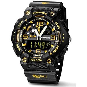 Militaire horloges voor heren, 5 atm waterdichte buitensporthorloges, analoge digitale dual display led Watch, zakelijke casual elektronische chronograaf,Black yellow