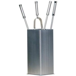 Comex Production haardbestek van roestvrij staal, vierkant, 4 accessoires, hoogte 62 cm, basis 16 x 16 cm, verchroomd