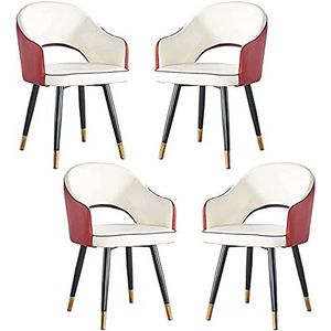 TINGMIAN Moderne fauteuil set van 4, keuken eetkamerstoel lederen hoge rug zachte zitting woonkamer slaapkamer appartement stoel (wit rood)