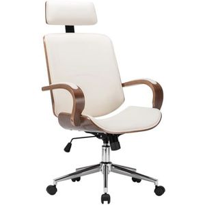 Prolenta Premium - Bureaustoel met hoofdsteun kunstleer hout crème