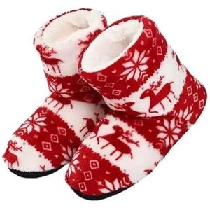 GSJNHY Slipper sokken kerst eland indoor sokken volwassen huis slippers vrouwen winter vloer schoenen schoenen warme bont slippers dames pluche slippers (kleur: rood-39-41 27 cm)
