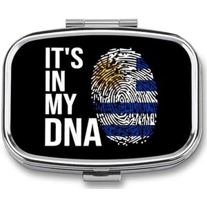 It's In My DNA Uruguay vlag reizen pillendoosje 2 compartimenten draagbare pillenorganizer kleine pillendoos voor portemonnee zak