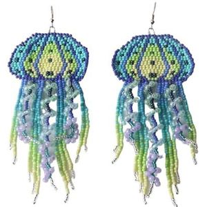 Kralen oorbellen Kwastje Medusa Rainbow Hand breien Gradient Bohemen Legering Tij Eenvoudige Rijst kraal oorbellen, Eén maat, Agaat