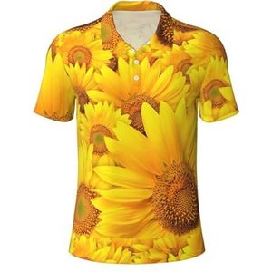 PPHGUT Veel Zonnebloemen Print Mannen Korte Mouw Comfort Polo Shirts Casual Dagelijks Outdoor Vakanties Sport Reizen, Zwart, S
