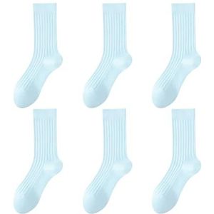 YIJIANUO Winter Verdikte 100% Katoen Dubbele Naald Geribbelde Halverwege de Kuit Sokken Voor Kinderen & Tiener Studenten - School Thuis Sportkleding, blauw6, 5-8Y 18-20cm