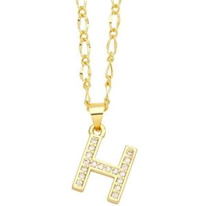 Dames gouden 26 letters ketting CZ kristal naam brief ketting verjaardag sieraden (Style : H)