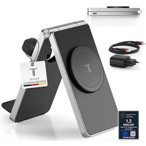 TEGLER Opvouwbaar 3 in 1 magsafe charger I Phone-oplaadstation compatibel met MagSafe draadloze oplader voor iPhone 16,16 Pro,16 Pro Max,15,14,13, AirPods, Watch oplaadstandaard