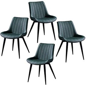 GEIRONV Kantoorstoelen Set van 4, kunstmatige lederen smeedijzeren kruk benen eetkamerstoel woonkamer slaapkamer balkon stoel Eetstoelen (Color : Green, Size : Black feet)