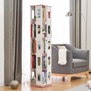 HRTLSS Roterende boekenplanken, 5-laags vloerstaande draaiende boekenkast smalle boekenplank organizer voor kleine ruimte, roterende displaytoren, stapelbaar, slaapkamer, zwart
