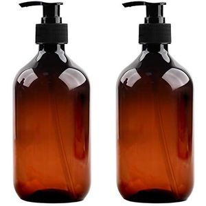 2 Pack Pompfles 500ml 17oz Plastic Pomp Lotion Dispenser Lege Fles voor Emulsie Shampoo Body Wash (Amber) Door Angoodden