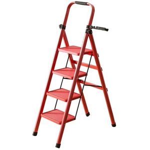 K IKIDO Inklapbare trapladder, ladder met leuning, 4 treden, antislip, gemakkelijk op te bergen, brede treden, geschikt voor keuken, huishouden en wonen, belastbaarheid tot 150 kg (4 treden)
