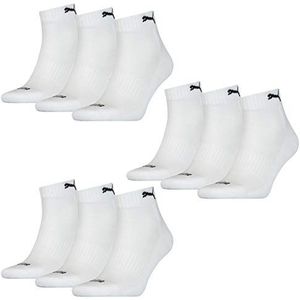 PUMA 6 paar quarter sokken met badstof zool Gr. 35-46 Unisex gewatteerde korte sokken, wit, 43-46 EU
