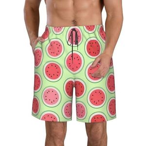 JIAWUJYNB Watermeloen Green Print strandshorts voor heren, lichtgewicht, sneldrogend, zwembroek met trekkoord en zakken, Wit, M